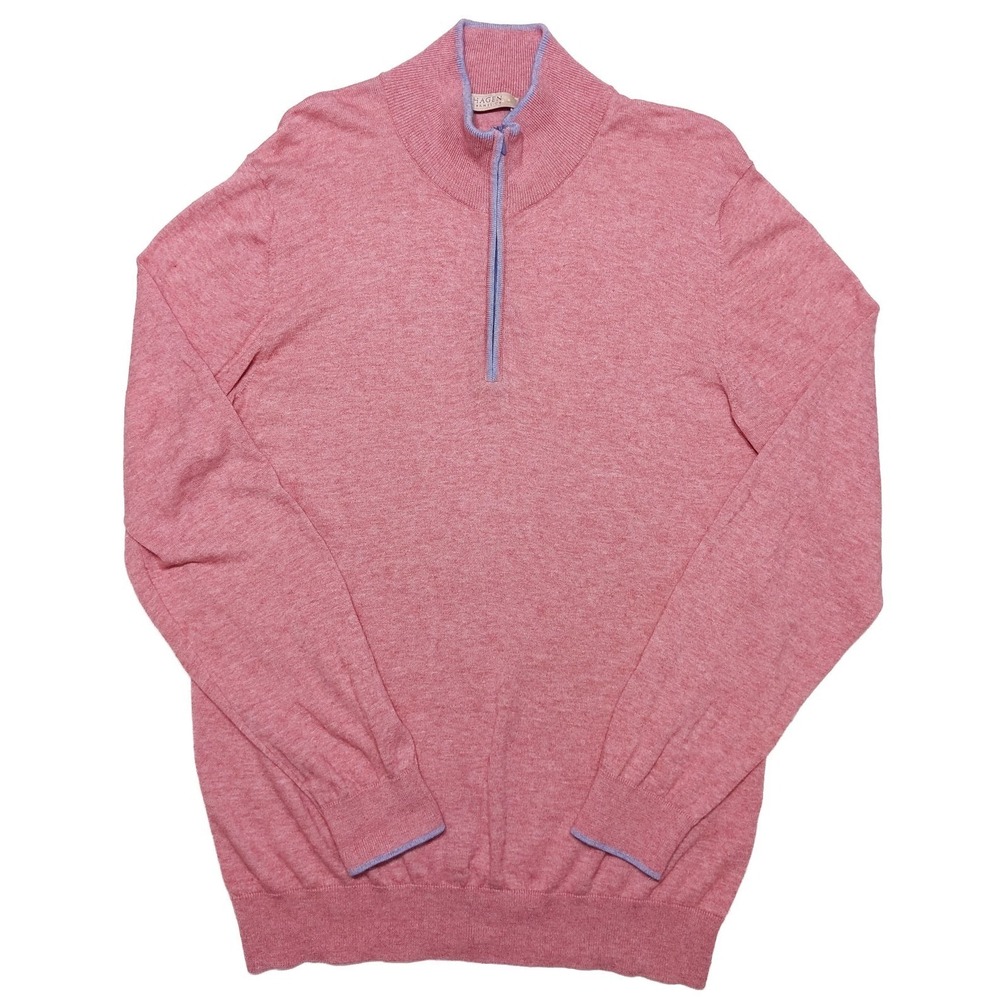 HAGEN Carmel CA 1/2 Zip Pullover Sweater Cotton Cashmere Made‎ Italy Red Large L